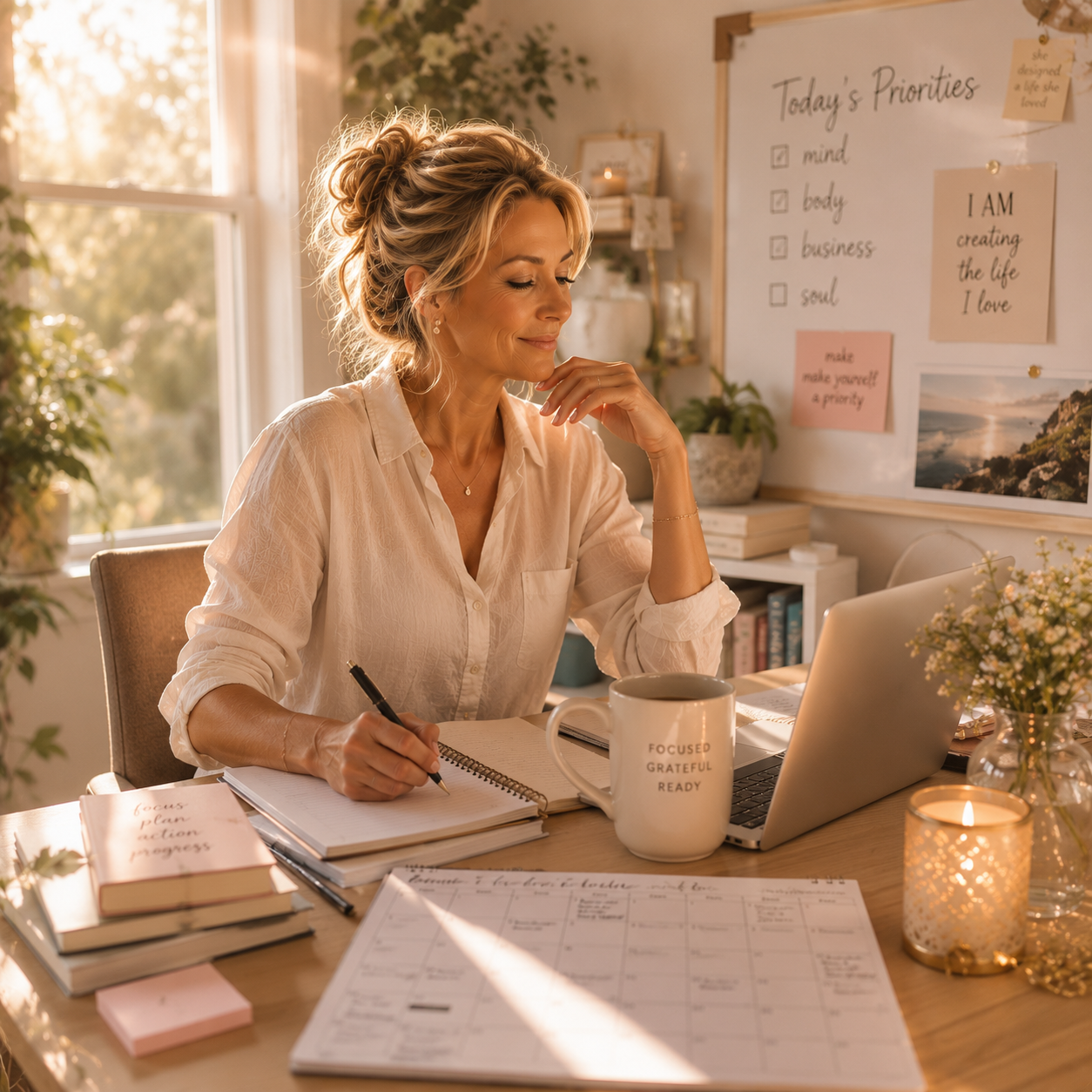 Woman over 50 in a calm, luxurious wellness setting