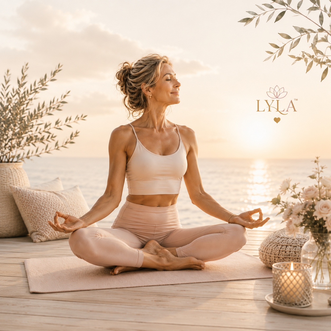 Woman over 50 in a calm, luxurious wellness setting